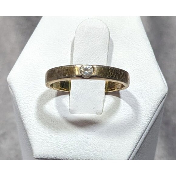 Minimalist Gold Tone Over Sterling Silver Single Cubic Zirconia Ring - Picture 8 of 12